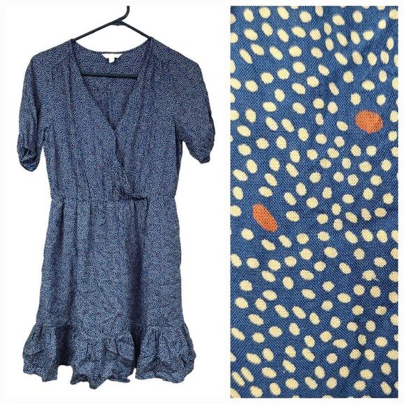Lucky Brand Ruffled Surplice Blue Polka Dot Dress Cute Casual Comfy Pullover LB - Picture 1 of 11
